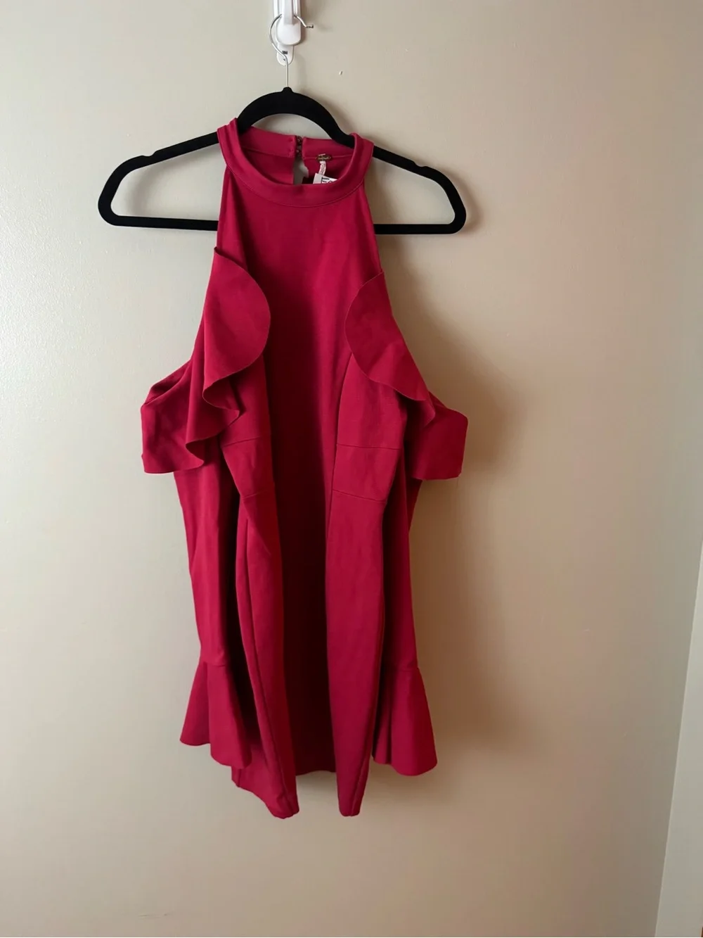 Free People Cold-Shoulder Red Bodycon Dress with High Neck Medium